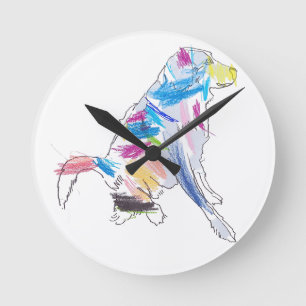 Rainbow Dog Throw Pillow Round Clock