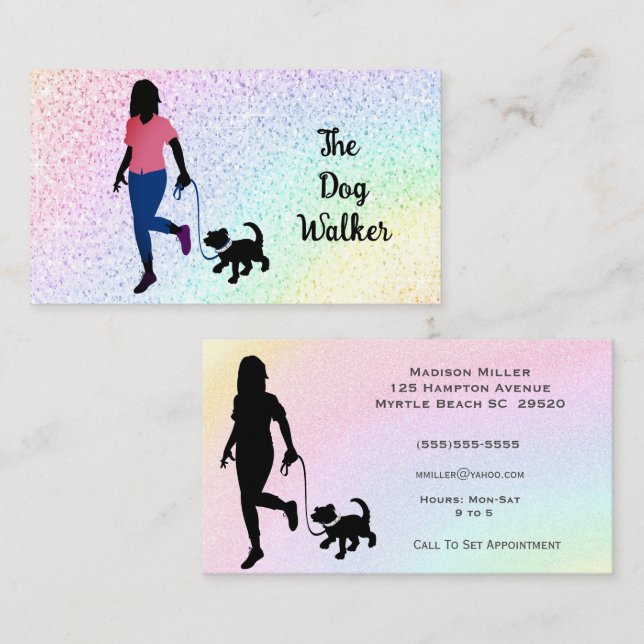 Rainbow Dog Walker/ Pet Sitter  Business Card (Front/Back)