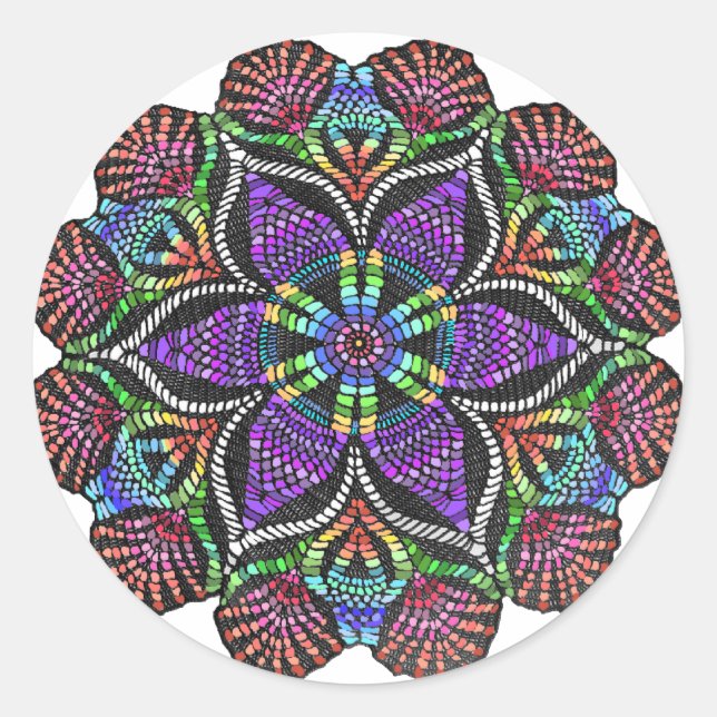 Rainbow Doily Mosaic Classic Round Sticker (Front)