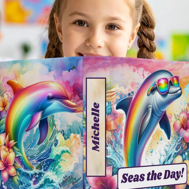 Rainbow Dolphin Seas the Day Girls Back to School 3 Ring Binder (Creator Uploaded)