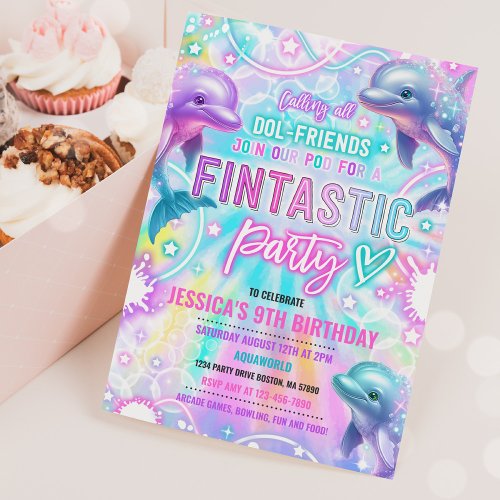 Rainbow Dolphin Under The Sea Birthday Party Invitation
