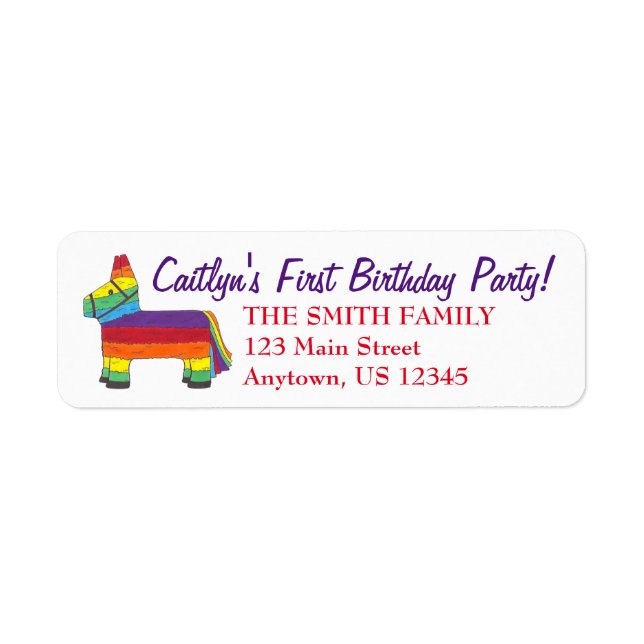Rainbow Donkey Piñata Birthday Party Fiesta Pride Label (Front)