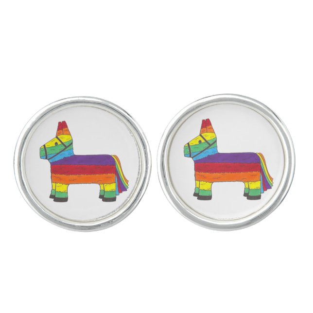 Rainbow Donkey Piñata Cinco de Mayo Pride Fiesta Cufflinks (Front)