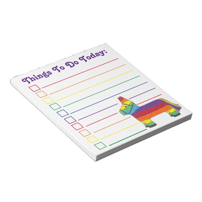 Rainbow Donkey Piñata Party Favor To Do List Notepad (Angled)