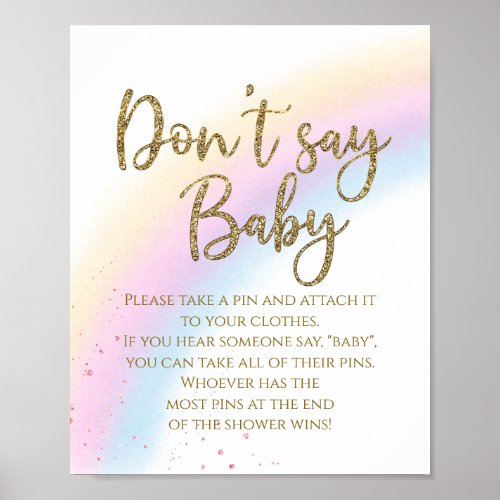 Rainbow Dont Say Baby Baby Shower Game Poster