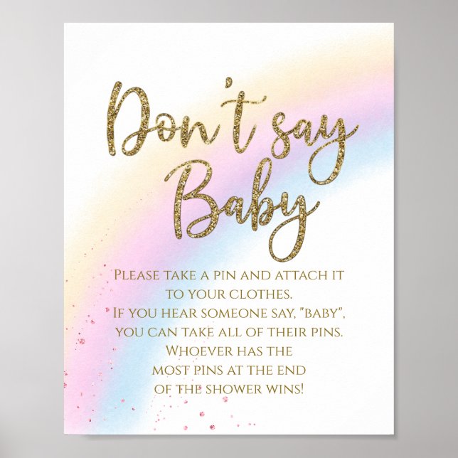 Rainbow Don't Say Baby Baby Shower Game Poster (Front)
