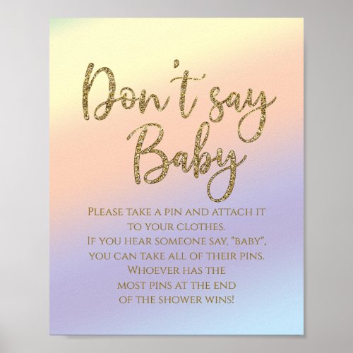 Rainbow Dont Say Baby Baby Shower Game Poster