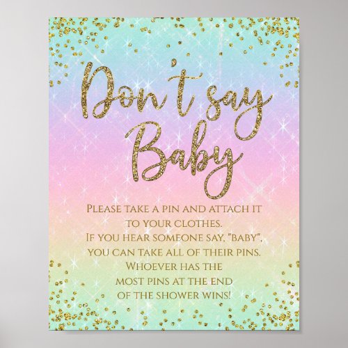 Rainbow Dont Say Baby Shower Game Poster