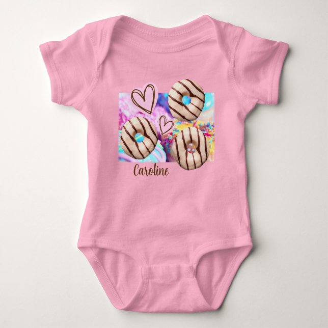 Rainbow Donut Baby Girl One-Piece Bodysuit (Front)