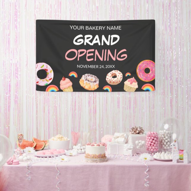 Rainbow Donut Bakery Grand Opening Sale Banner (Party)