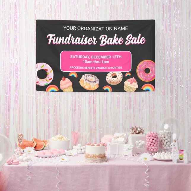 Rainbow Donut Cake PInk Fundraiser Bake Sale Banner (Party)