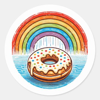 Rainbow Donut                                      Classic Round Sticker by Hipster_Farms at Zazzle