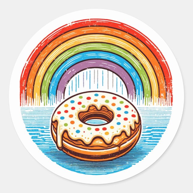 Rainbow Donut                                      Classic Round Sticker (Front)