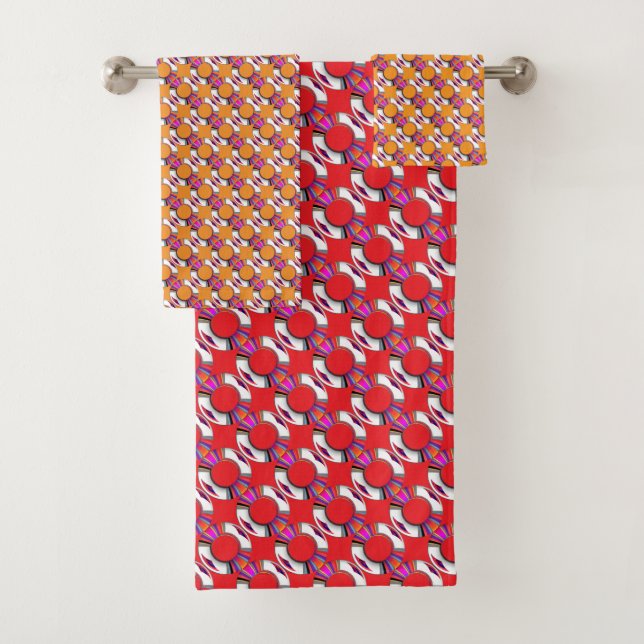 Rainbow Donut Repeat Red Orange Combo  Bath Towel Set (Insitu)
