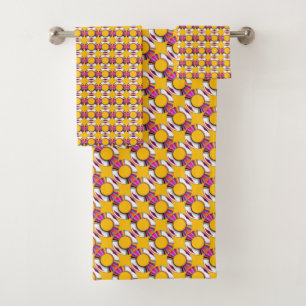 Rainbow Donut Repeat Yellow Bath Towel Set