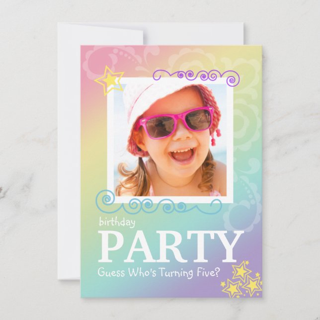 Rainbow Doodle Birthday Party Invitations (Front)