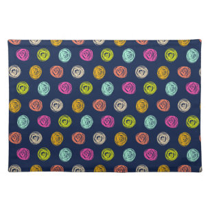Rainbow Doodle Dot Confetti on Navy Cloth Placemat