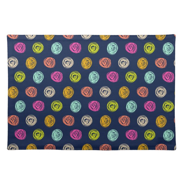 Rainbow Doodle Dot Confetti on Navy Cloth Placemat (Front)