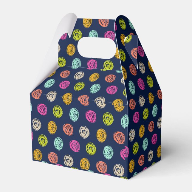Rainbow Doodle Dot Confetti on Navy Favor Boxes (Front Side)
