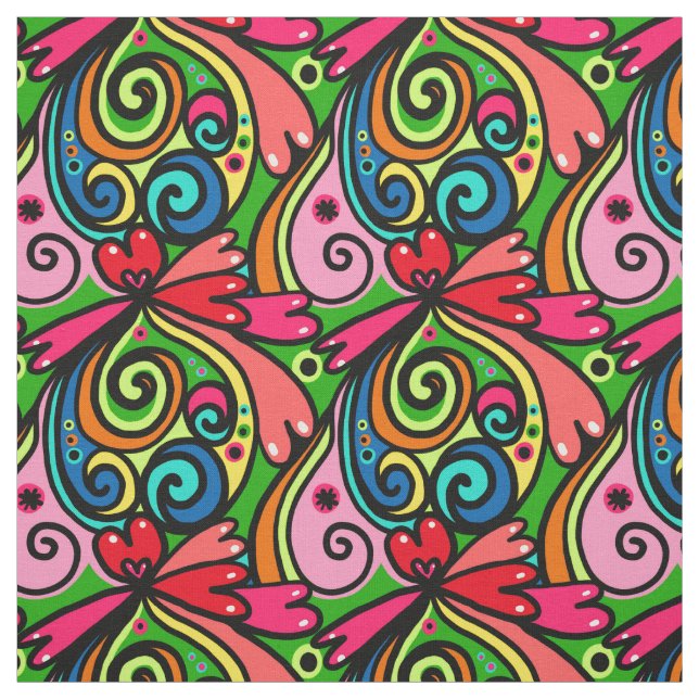 Rainbow Doodle Hearts Seamless Colorful Fabric (Swatch)