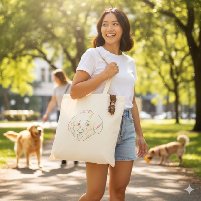  Rainbow Doodle Line Art Dog Face Tote Bag (Creator Uploaded)