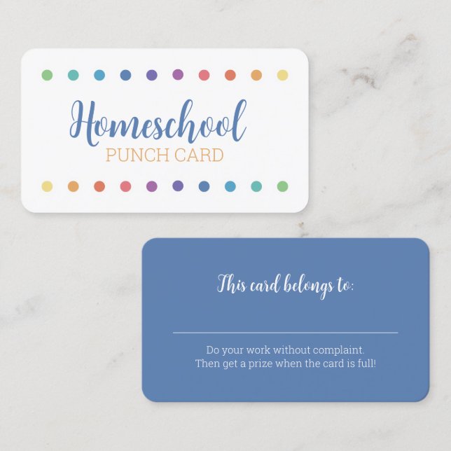 Rainbow Dot Homeschool Punch Card (Front/Back)