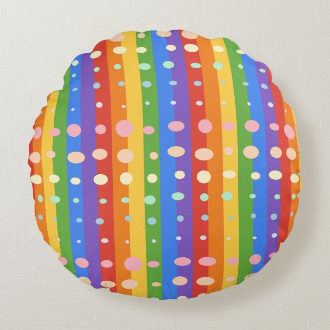 RAINBOW DOT SRIPES ROUND PILLOW (Front)