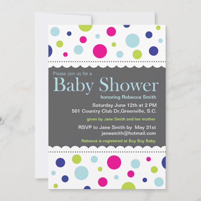 Rainbow Dots Baby Shower Invitation (Front)