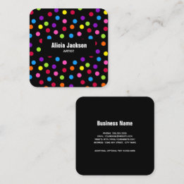 Rainbow Dots Bright Black Square Business Card