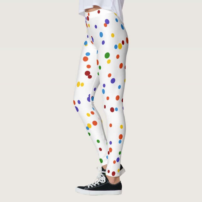 Rainbow Dots Multi-color Polka Dot Yellow Confetti Leggings (Left)