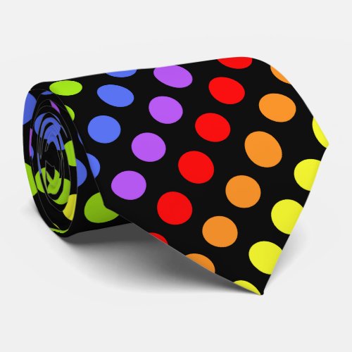 Rainbow Dots on Black Neck Tie