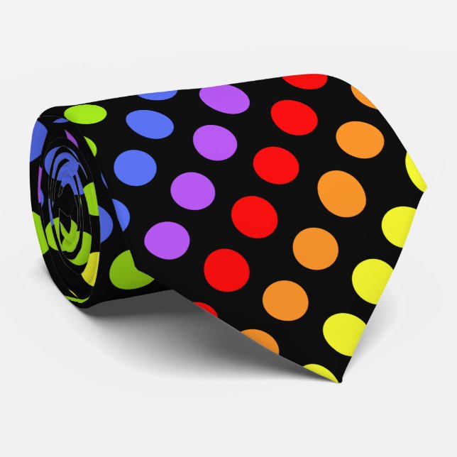 Rainbow Dots on Black Neck Tie (Rolled)