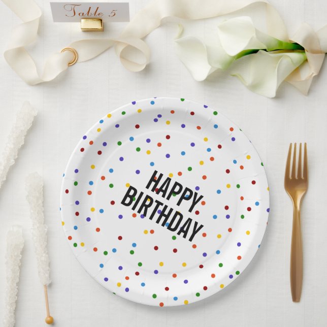 Rainbow Dots pattern Birthday Party Paper Plates (Wedding)