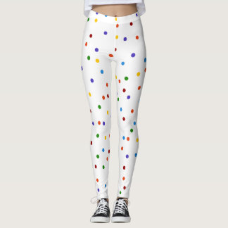 Rainbow Dots Polka Dot Confetti White Leggings