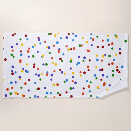 Rainbow Dots Random Pattern Colorful White Beach Towel