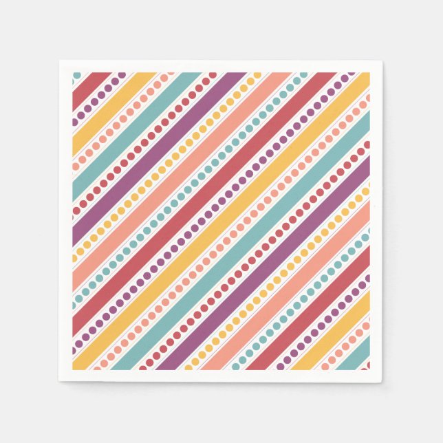 Rainbow Dots & Stripes Girl Birthday Napkins (Front)