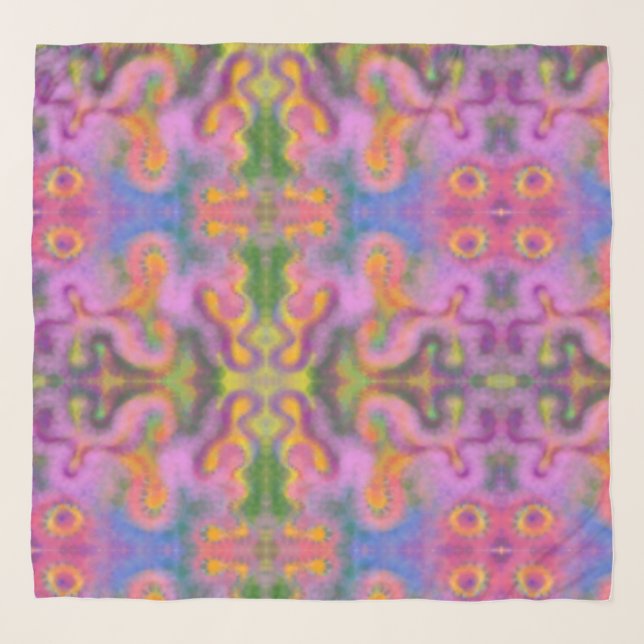 Rainbow Dots Tie Dye Print Chiffon Scarf (Front)