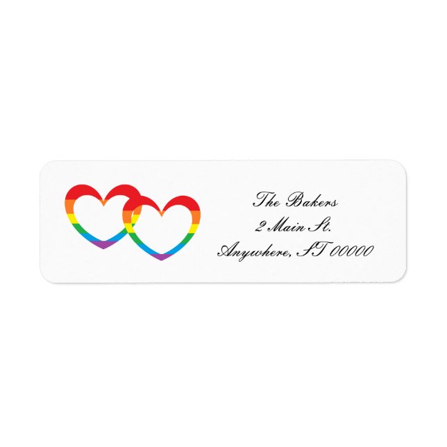 "Rainbow Double Hearts" Address Labels (Front)