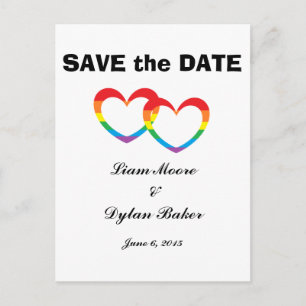 "Rainbow Double Hearts" Save the Date Postcards