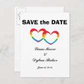 "Rainbow Double Hearts" Save the Date Postcards (Front/Back)