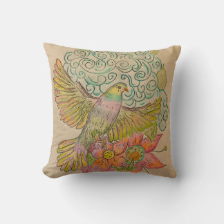 Rainbow dove and florals throw pillow