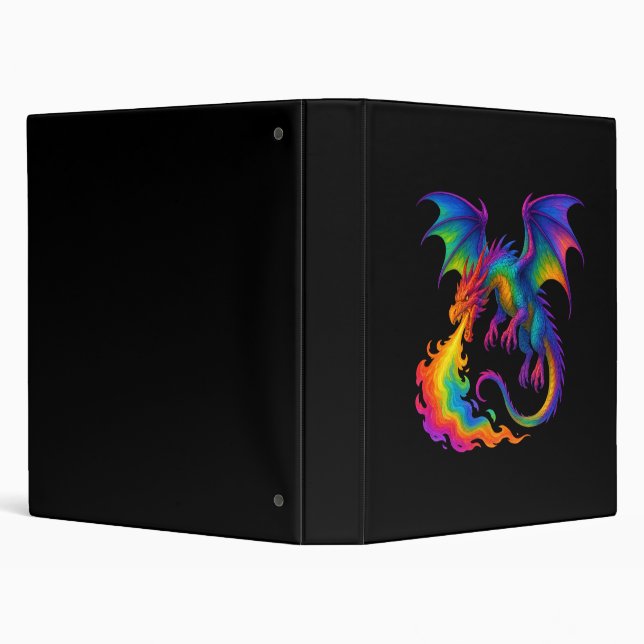 Rainbow dragon breathing colorful flames fantasy 3 ring binder (Background)