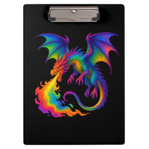Rainbow dragon breathing colorful flames fantasy clipboard