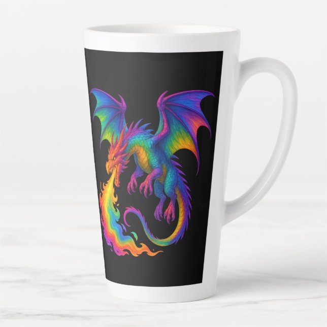 Rainbow dragon breathing colorful flames fantasy latte mug (Right)