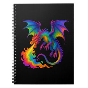 Rainbow dragon breathing colorful flames fantasy notebook