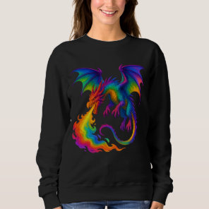 Rainbow dragon breathing colorful flames fantasy sweatshirt