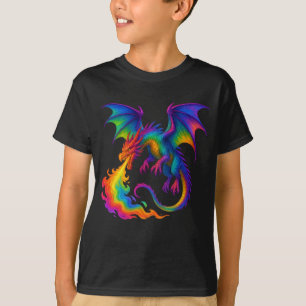 Rainbow dragon breathing colorful flames fantasy T-Shirt