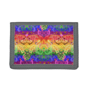 Rainbow Dragon Damask - Gay Pride Flag Colors Tri-fold Wallet