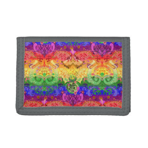 Rainbow Dragon Damask - Gay Pride Flag Colors Tri-fold Wallet