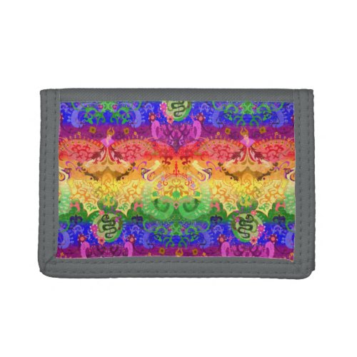 Rainbow Dragon Damask _ Gay Pride Flag Colors Trifold Wallet